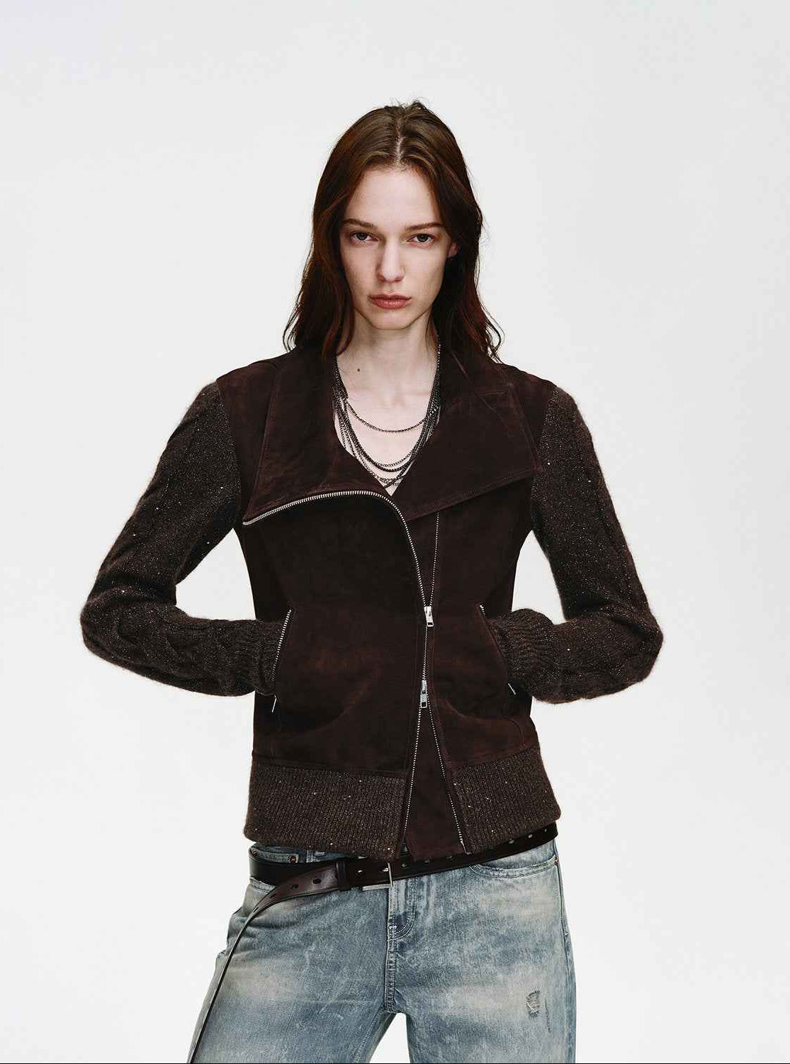 Firelady Fur Italian Sheepskin Leather Jacket Women - Merino Wool Knit Short Coat - Nishino Twilight - variant_title