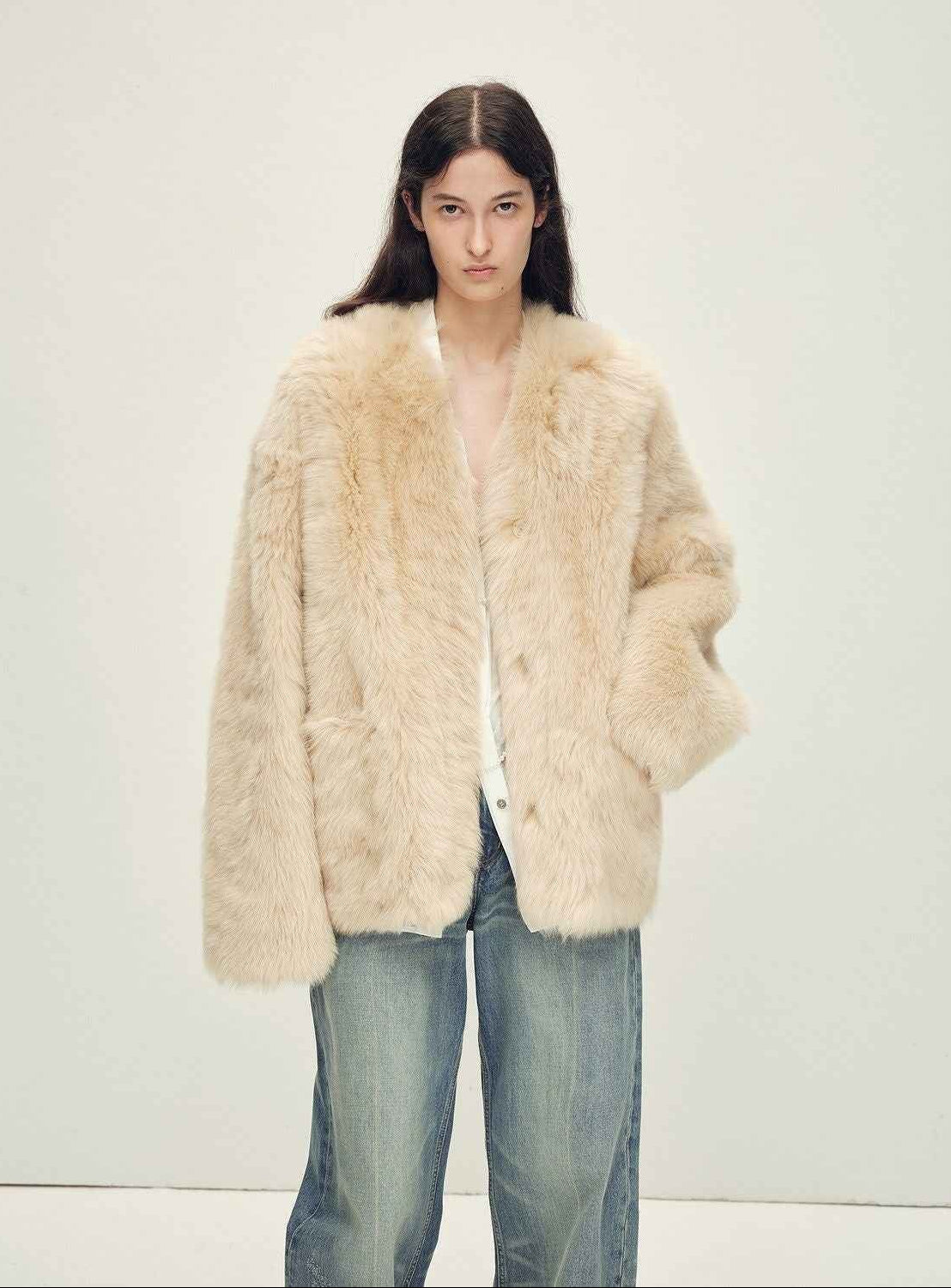Firelady Fur Italian Tuscan Shearling V - Neck Coat "Freezing Point Rum" - variant_title