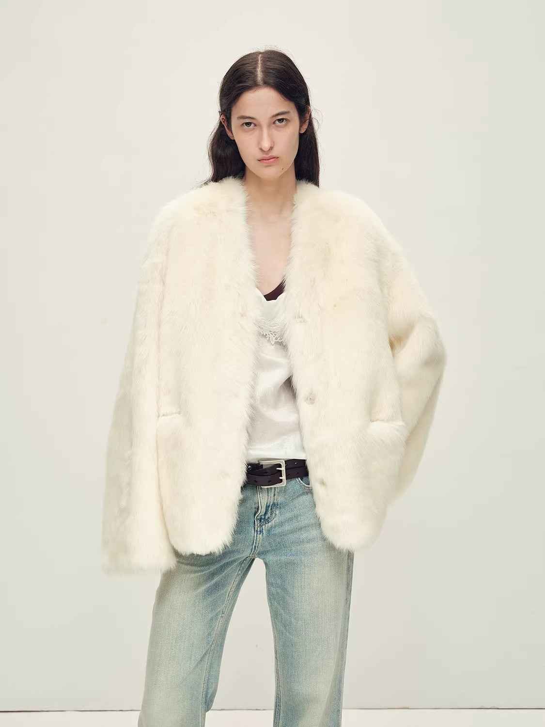 Firelady Fur Italian Tuscan Shearling V - Neck Coat "Freezing Point Rum" - variant_title