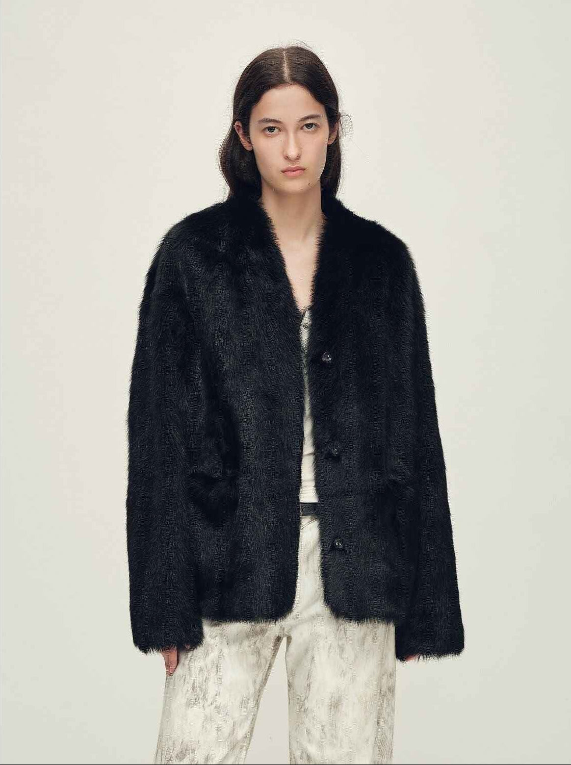 Firelady Fur Italian Tuscan Shearling V - Neck Coat "Freezing Point Rum" - variant_title