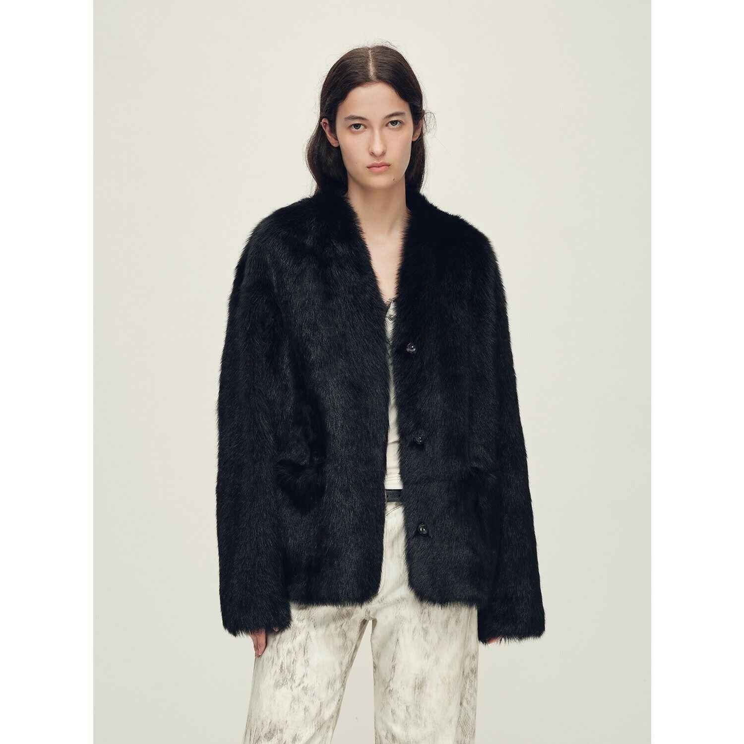 Firelady Fur Italian Tuscan Shearling V - Neck Coat "Freezing Point Rum" - variant_title