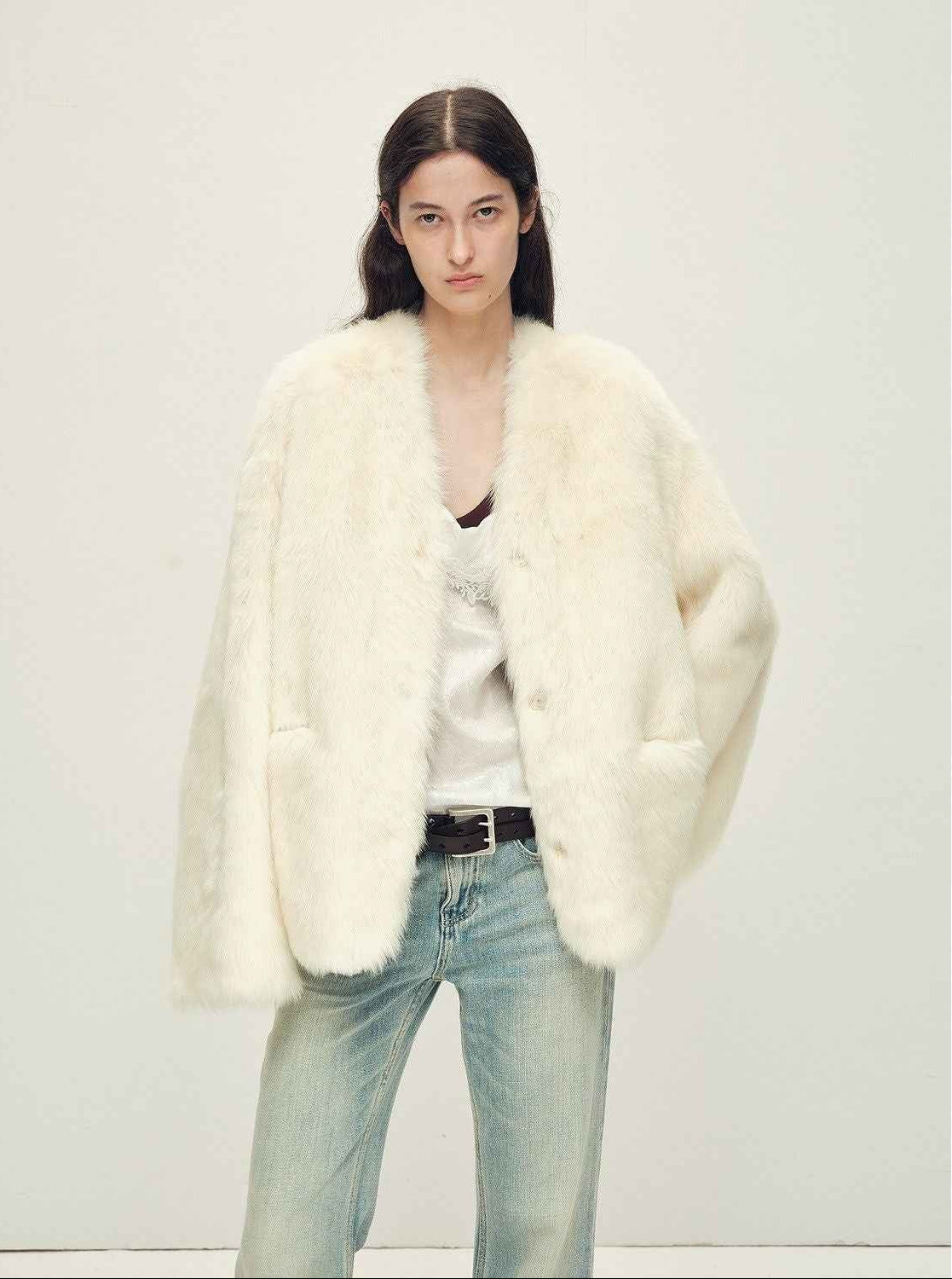Firelady Fur Italian Tuscan Shearling V - Neck Coat "Freezing Point Rum" - variant_title