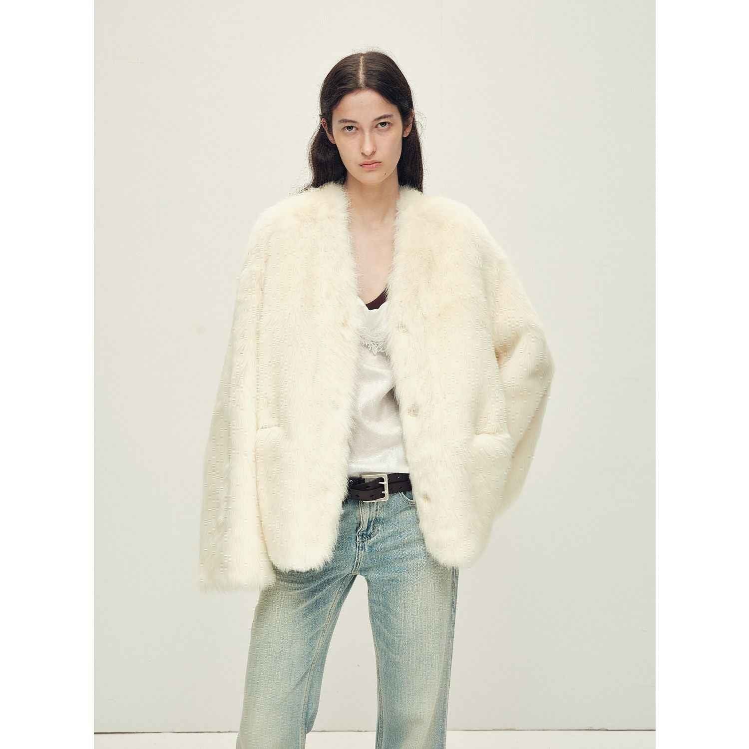 Firelady Fur Italian Tuscan Shearling V - Neck Coat "Freezing Point Rum" - variant_title