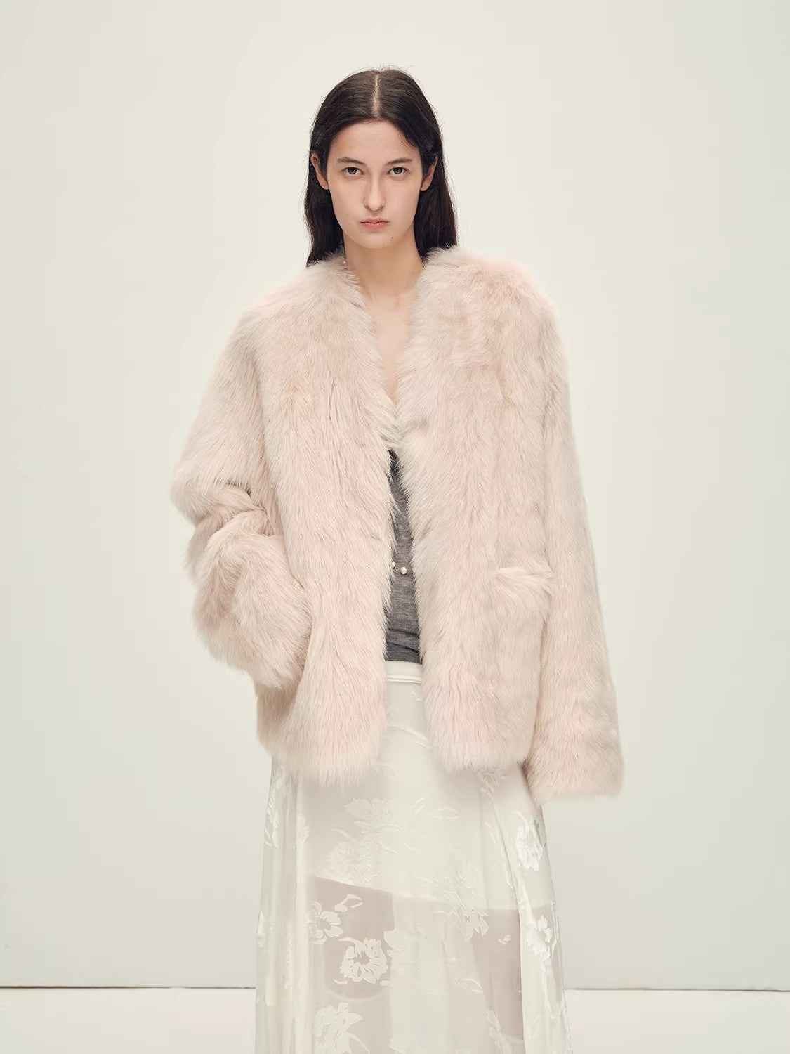 Firelady Fur Italian Tuscan Shearling V - Neck Coat "Freezing Point Rum" - variant_title