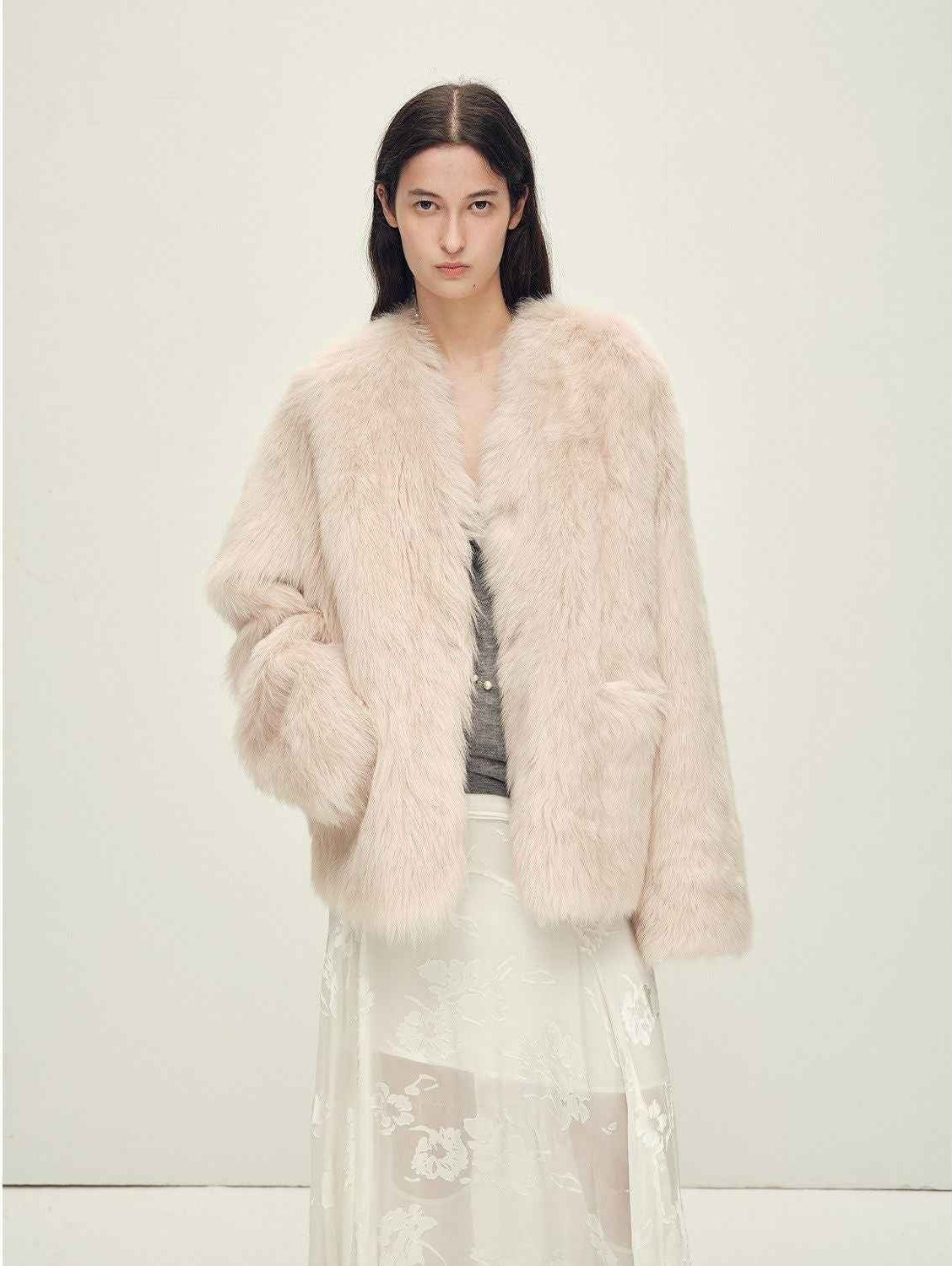 Firelady Fur Italian Tuscan Shearling V - Neck Coat "Freezing Point Rum" - variant_title