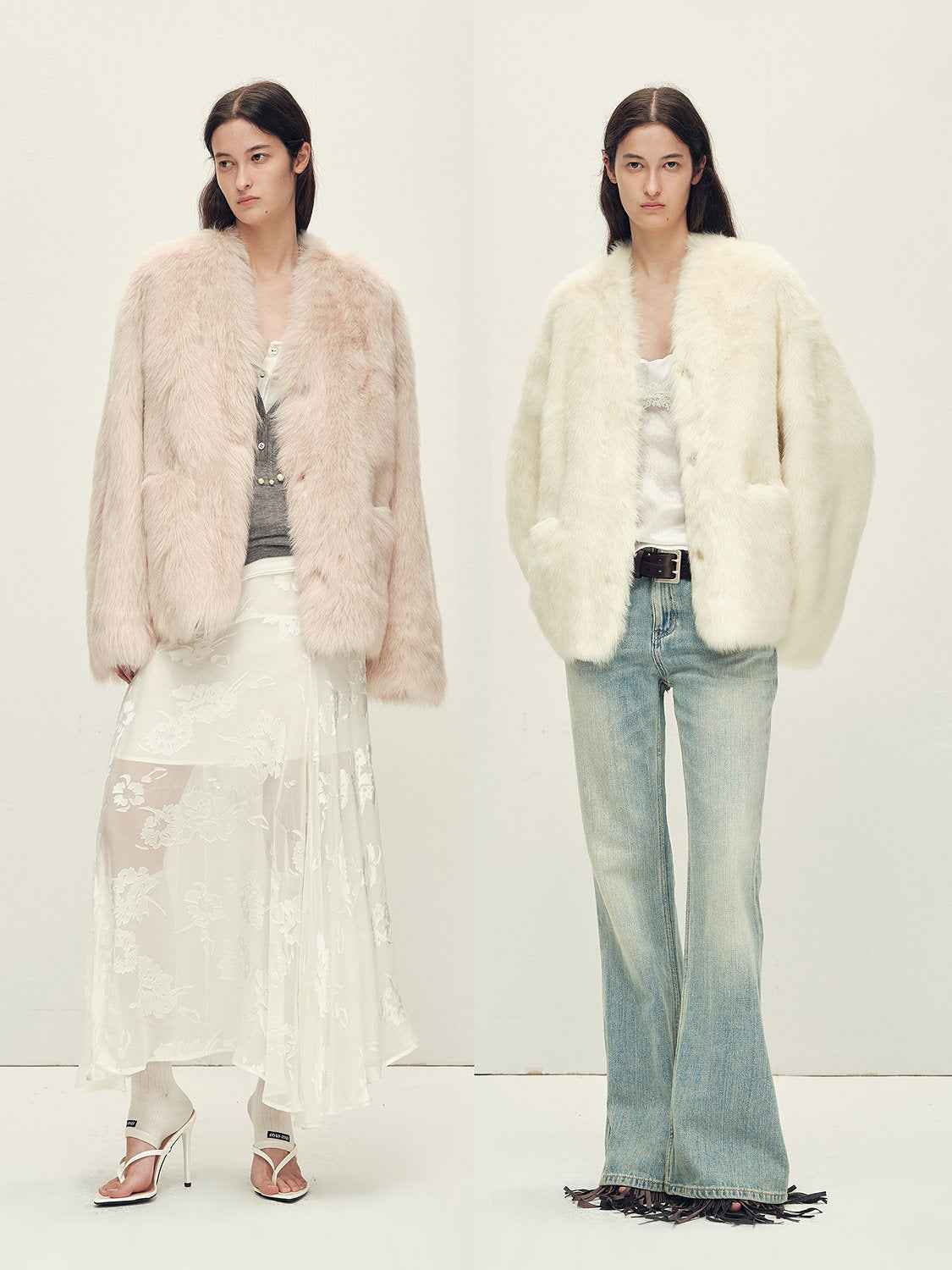 Firelady Fur Italian Tuscan Shearling V - Neck Coat "Freezing Point Rum" - variant_title