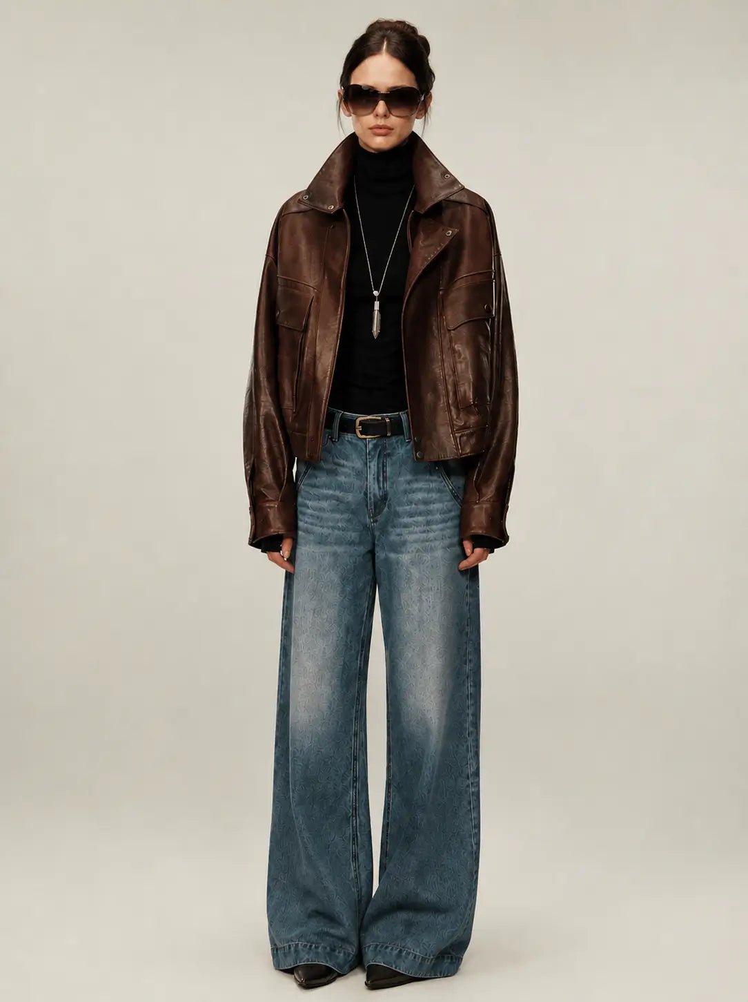 Firelady Fur Lambskin Leather Jacket – Vintage Vegetable - Tanned Funnel Neck "New York Twilight"Firelady Fur