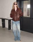 Firelady Fur Lambskin Leather Jacket – Vintage Vegetable - Tanned Funnel Neck "New York Twilight"Firelady Fur