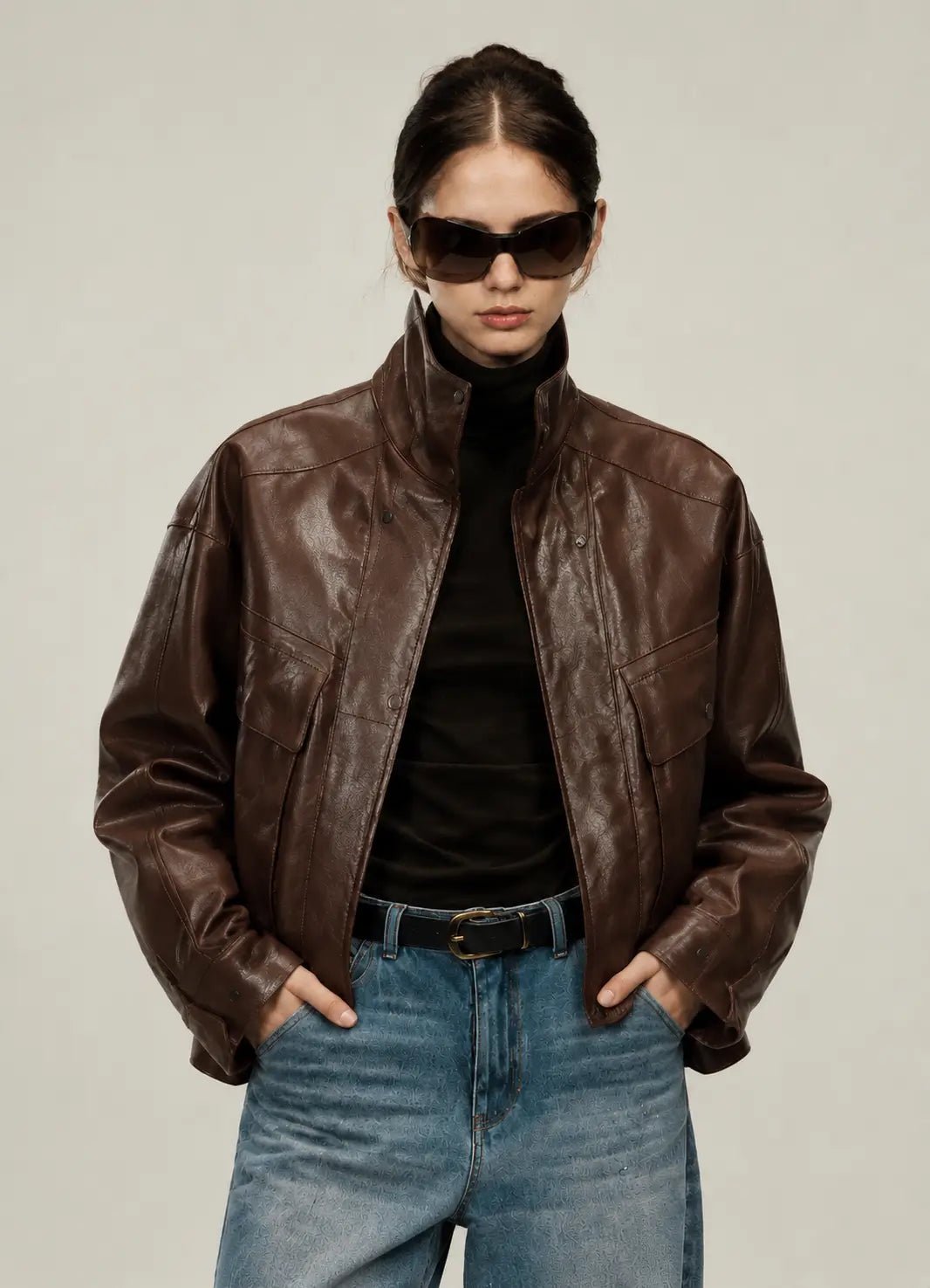 Firelady Fur Lambskin Leather Jacket – Vintage Vegetable - Tanned Funnel Neck "New York Twilight"Firelady Fur