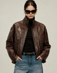 Firelady Fur Lambskin Leather Jacket – Vintage Vegetable - Tanned Funnel Neck "New York Twilight"Firelady Fur