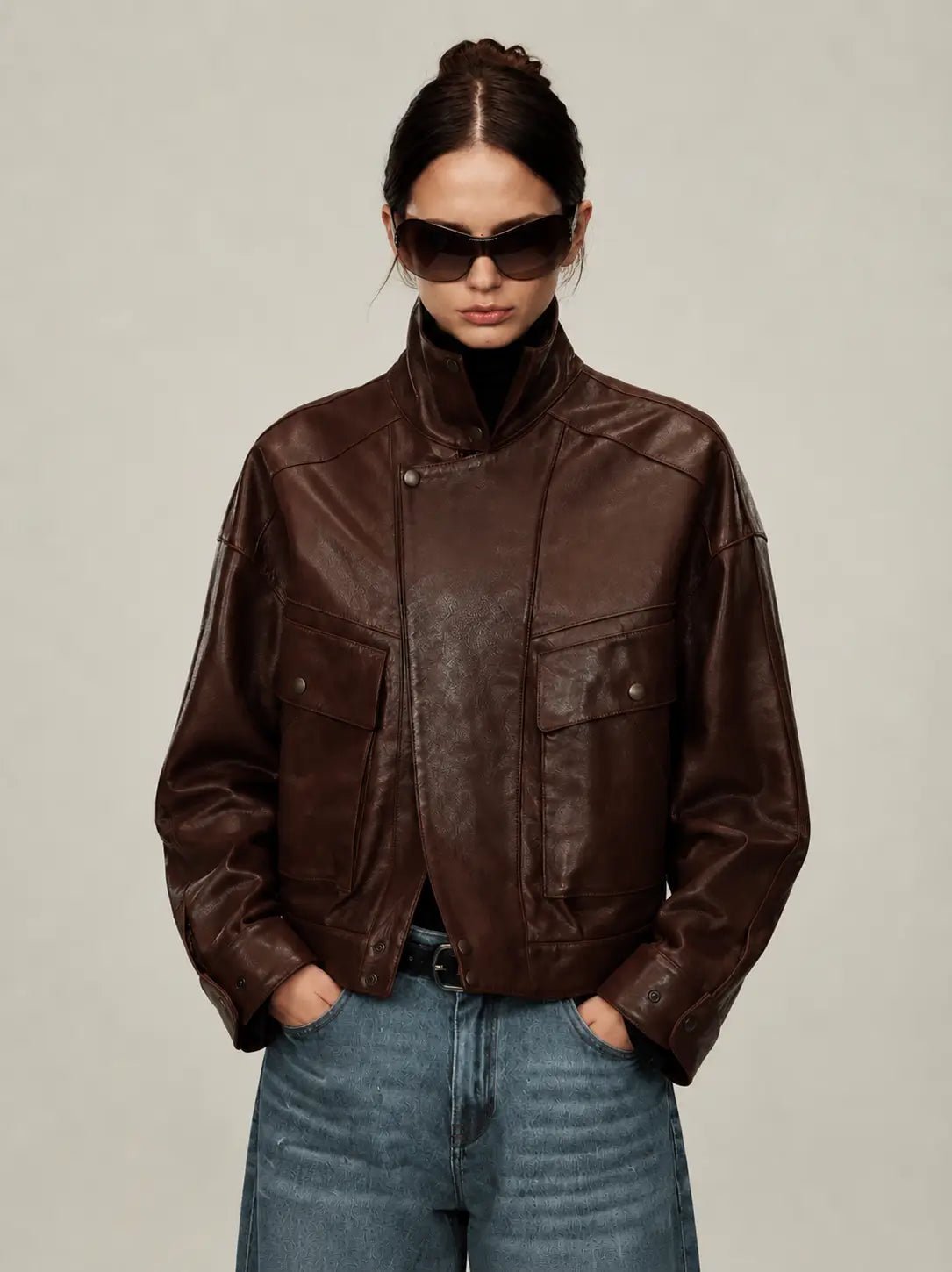 Firelady Fur Lambskin Leather Jacket – Vintage Vegetable - Tanned Funnel Neck "New York Twilight"Firelady Fur