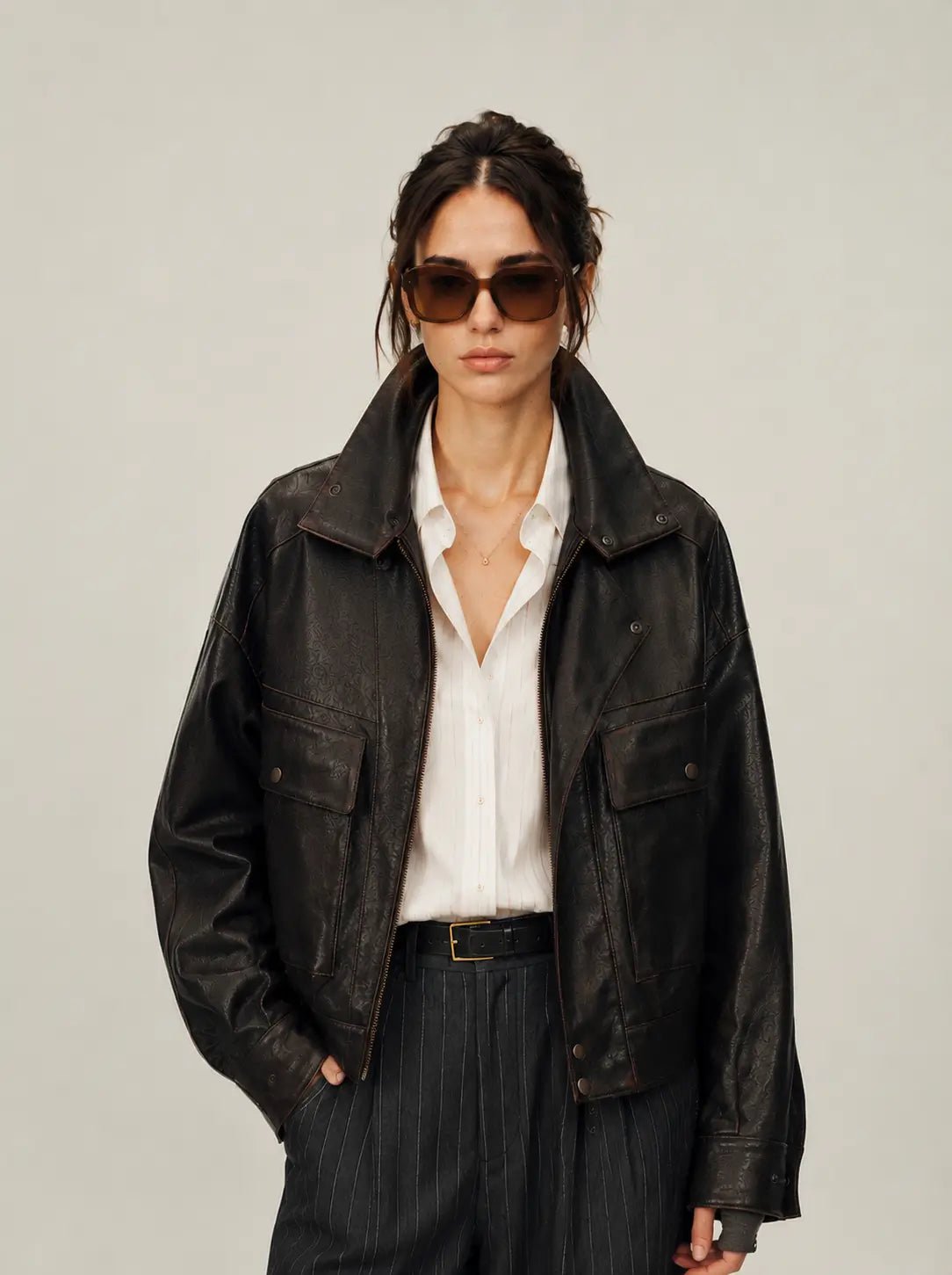 Firelady Fur Lambskin Leather Jacket – Vintage Vegetable - Tanned Funnel Neck "New York Twilight"Firelady Fur