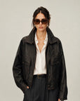 Firelady Fur Lambskin Leather Jacket – Vintage Vegetable - Tanned Funnel Neck "New York Twilight"Firelady Fur