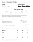 Merino shearling jacket size chart and product information