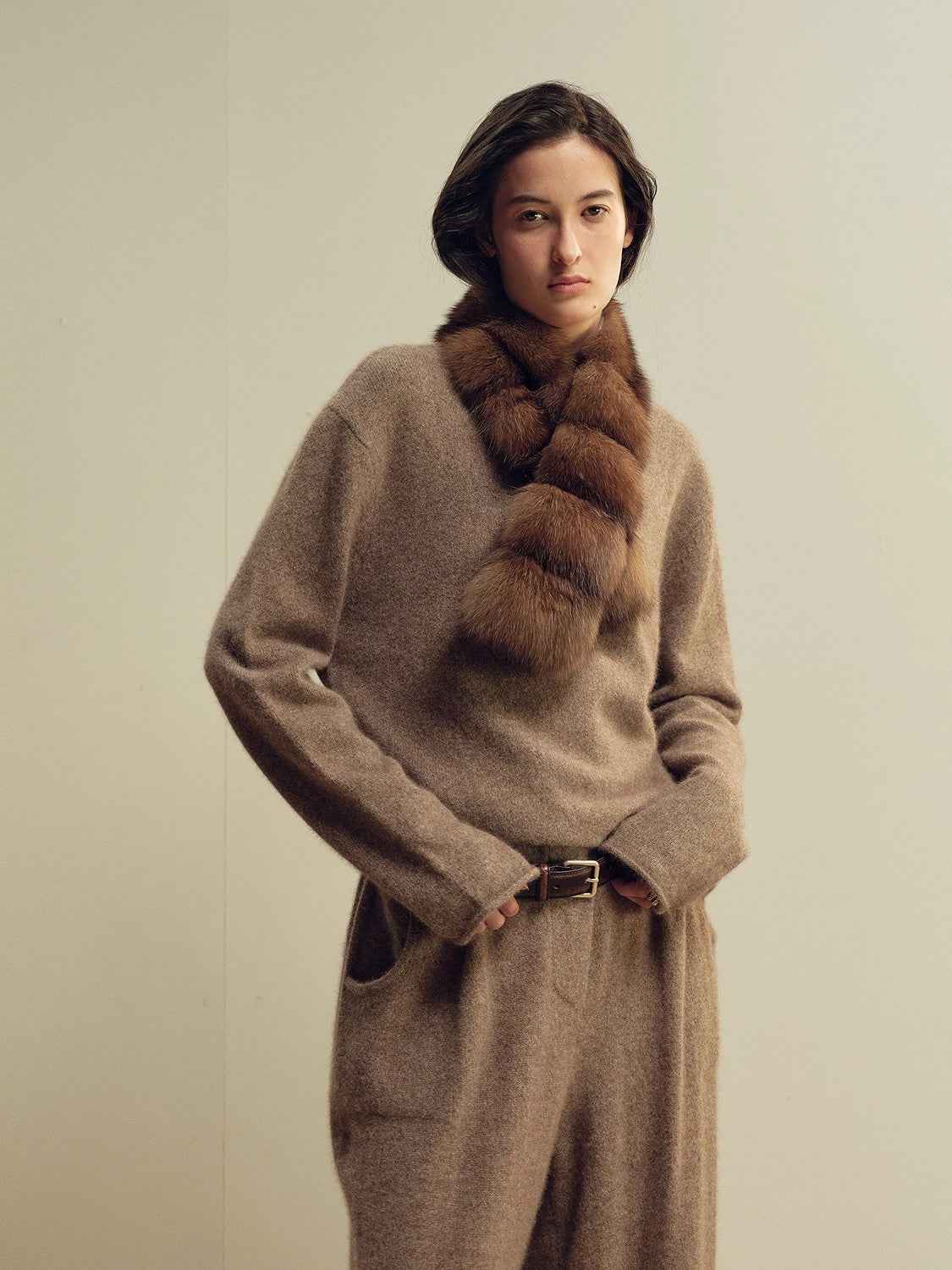 Firelady Fur Mink fur scarf Russian imported trendy retro vintage - style ribbed patchwork - variant_title