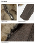 Detail view of Saga fox fur jacket two-way zipper ribbed cuffs and detachable wool sleeves