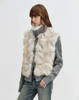 Light Gray Gold Saga fox fur jacket with gray wool-knit removable sleeves