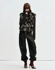 Misty Ravine Brown Saga fox fur jacket with dark wool-knit removable sleeves