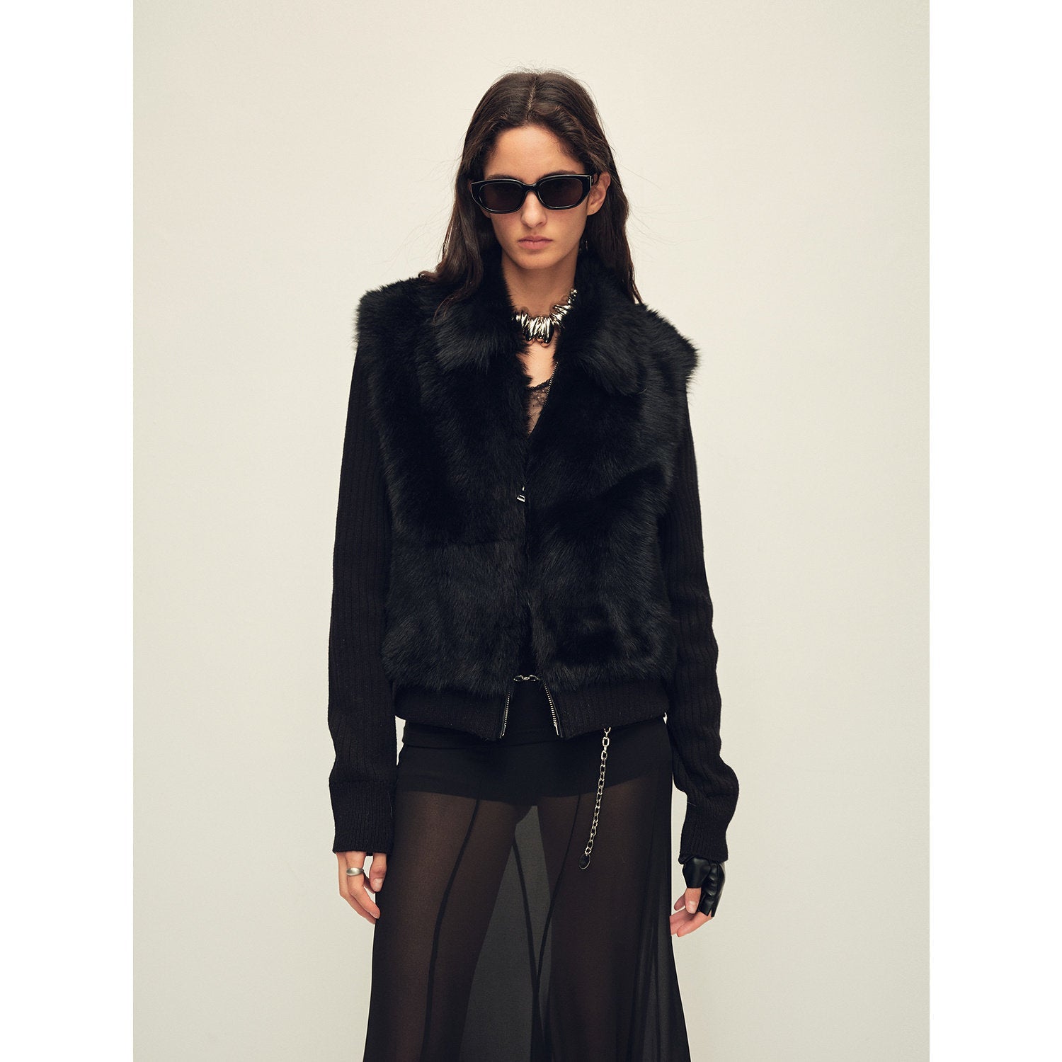 Firelady Fur Shearling Coat with Detachable Sleeves "Silky Cocoa"