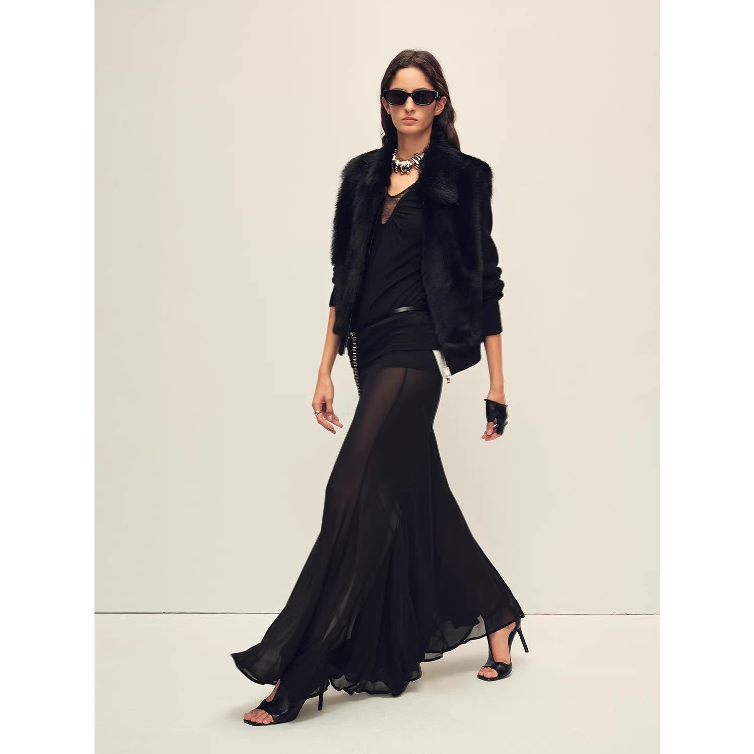 Firelady Fur Shearling Coat with Detachable Sleeves "Silky Cocoa"