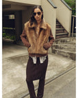 Firelady Fur Shearling Coat with Detachable Sleeves "Silky Cocoa"