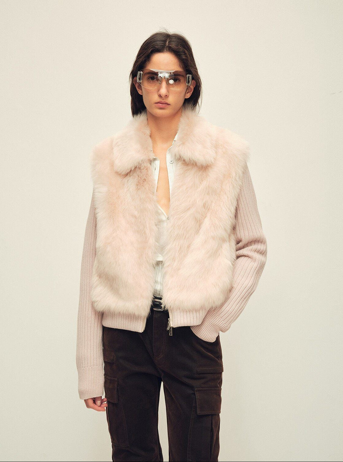 Firelady Fur Shearling Coat with Detachable Sleeves "Silky Cocoa"