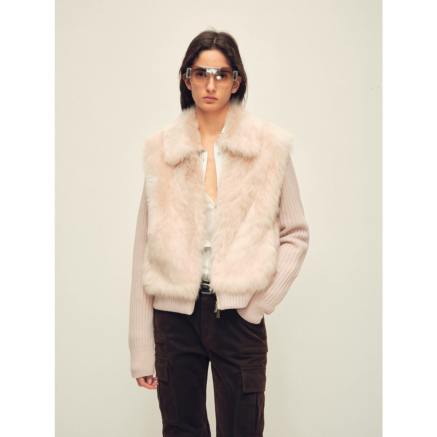 Firelady Fur Shearling Coat with Detachable Sleeves "Silky Cocoa"