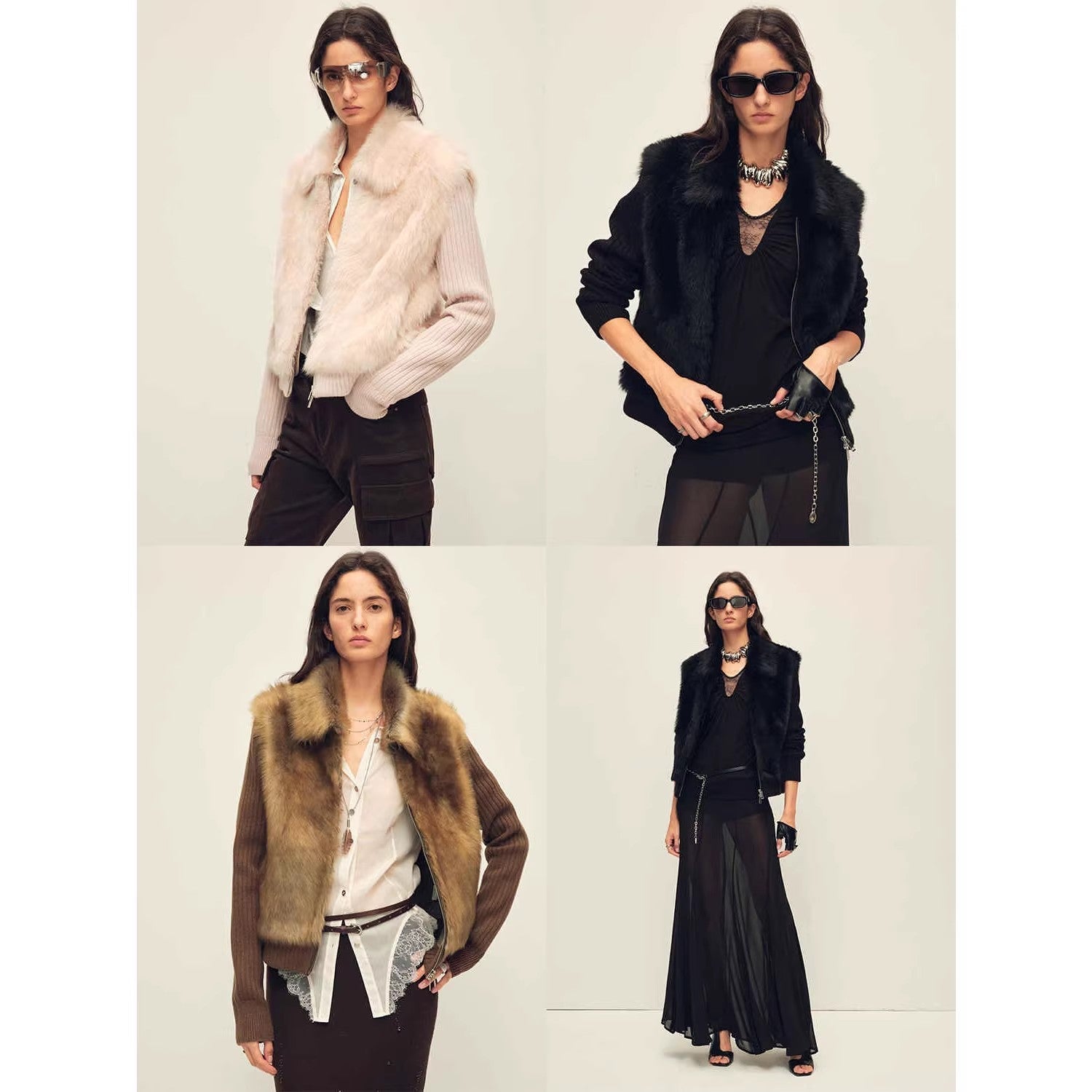 Firelady Fur Shearling Coat with Detachable Sleeves "Silky Cocoa"