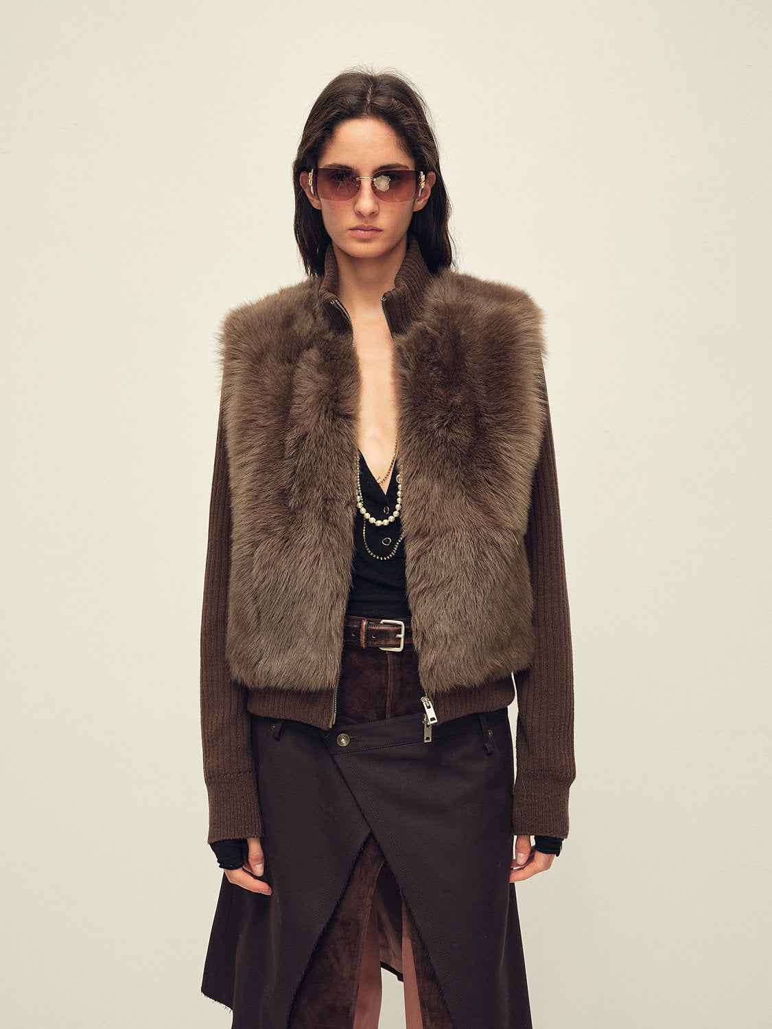 Firelady Fur Shearling Coat with Detachable Sleeves "Silky Cocoa" - variant_title