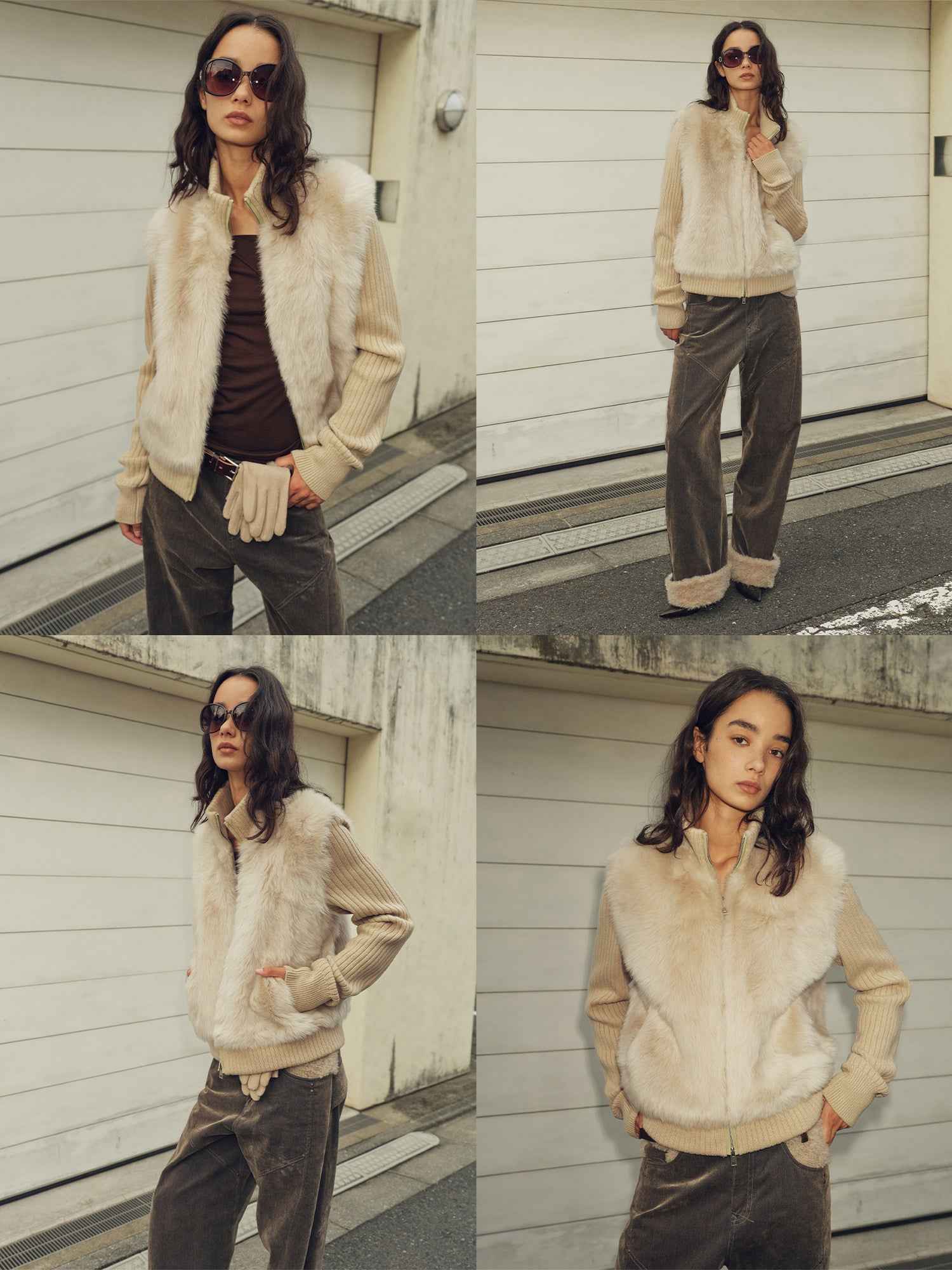 Firelady Fur Shearling Coat with Detachable Sleeves "Silky Cocoa" - variant_title