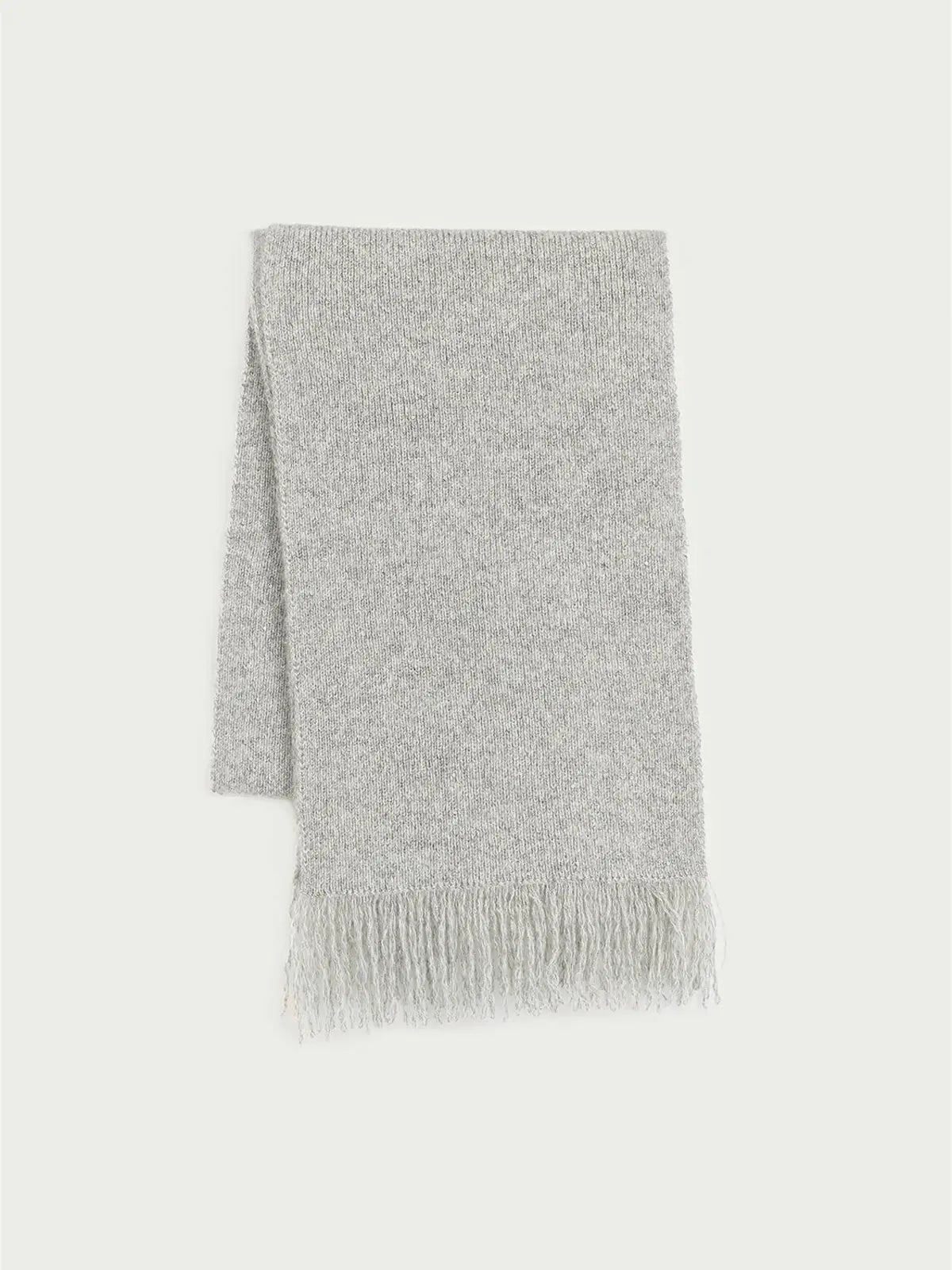 Firelady Fur grey shimmer Merino wool and cashmere fringe scarf for women