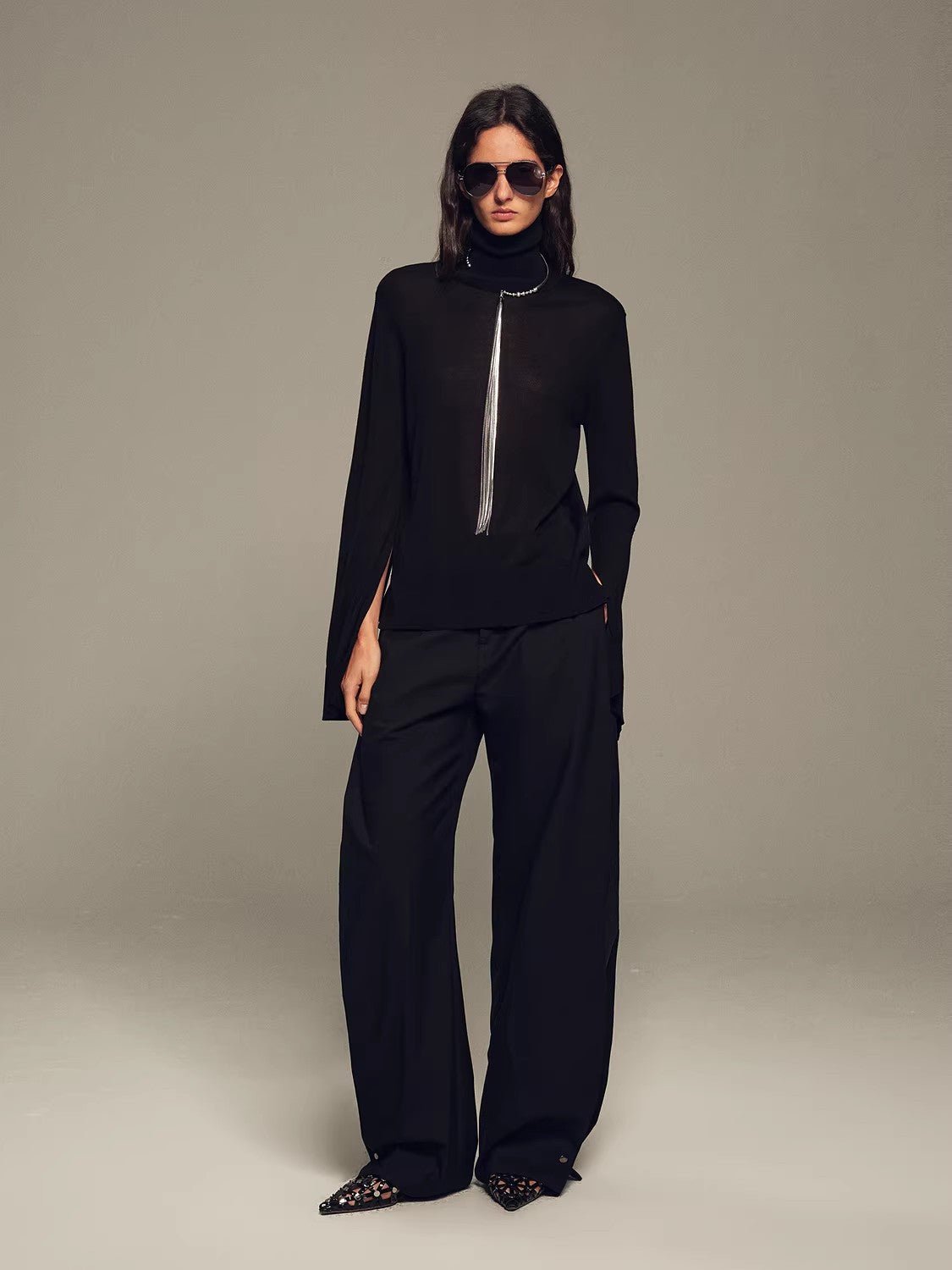 Firelady Fur Textured Fine Wool Four - Button Wide - Leg Trousers"Urban Film ” - variant_title