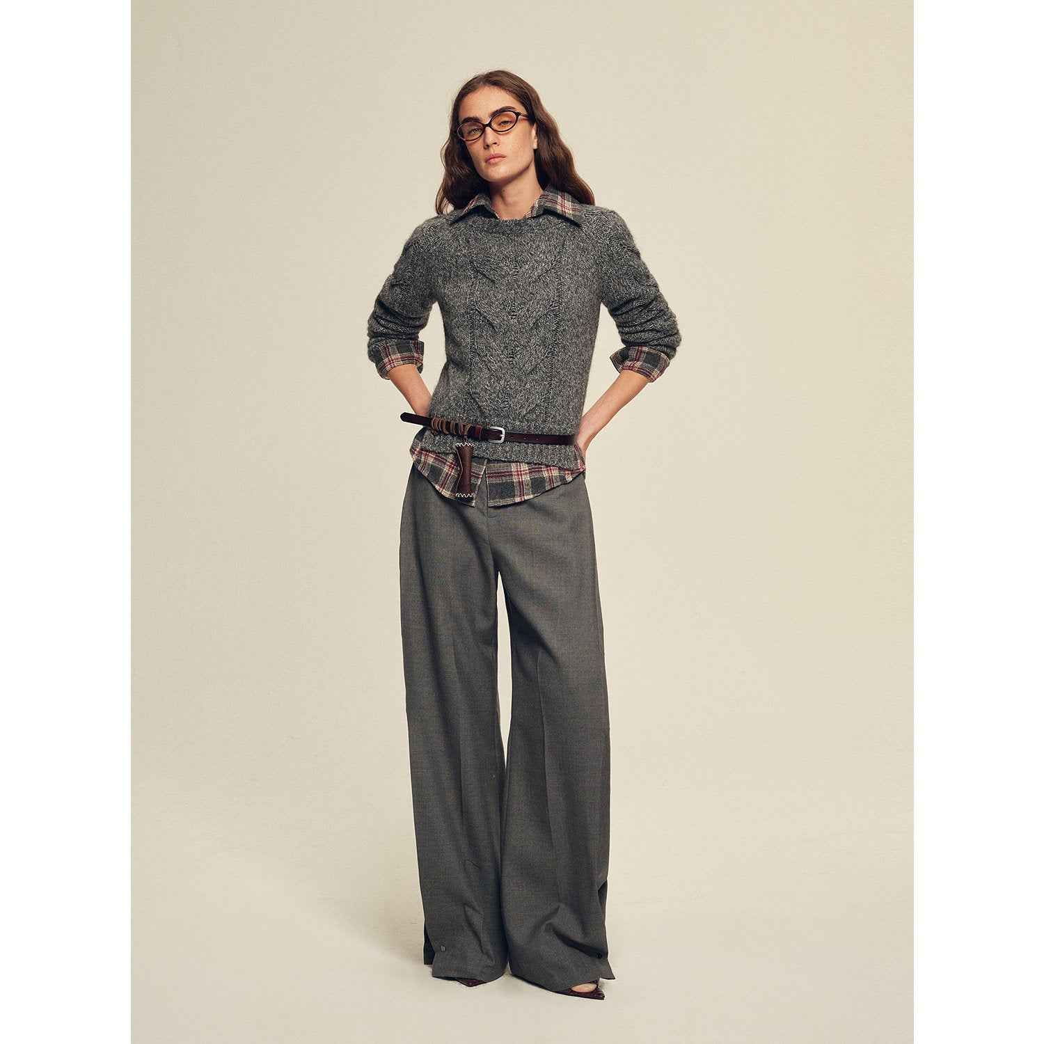 Firelady Fur Textured Fine Wool Four - Button Wide - Leg Trousers"Urban Film ” - variant_title