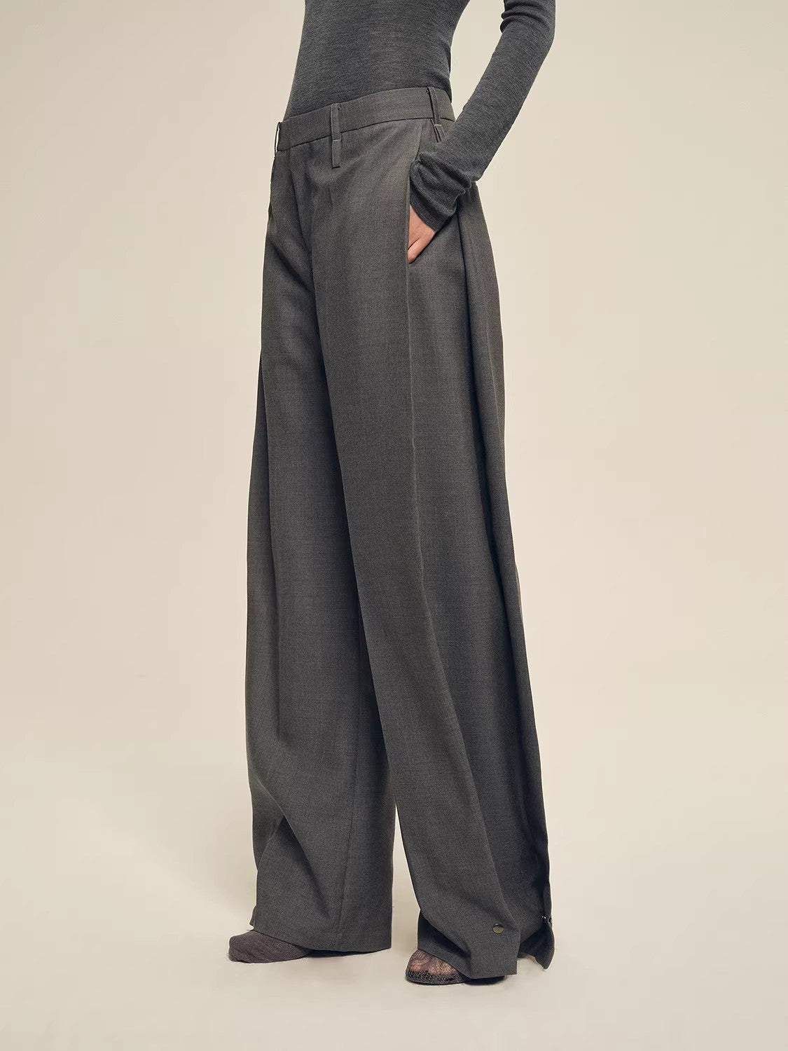 Firelady Fur Textured Fine Wool Four - Button Wide - Leg Trousers"Urban Film ” - variant_title