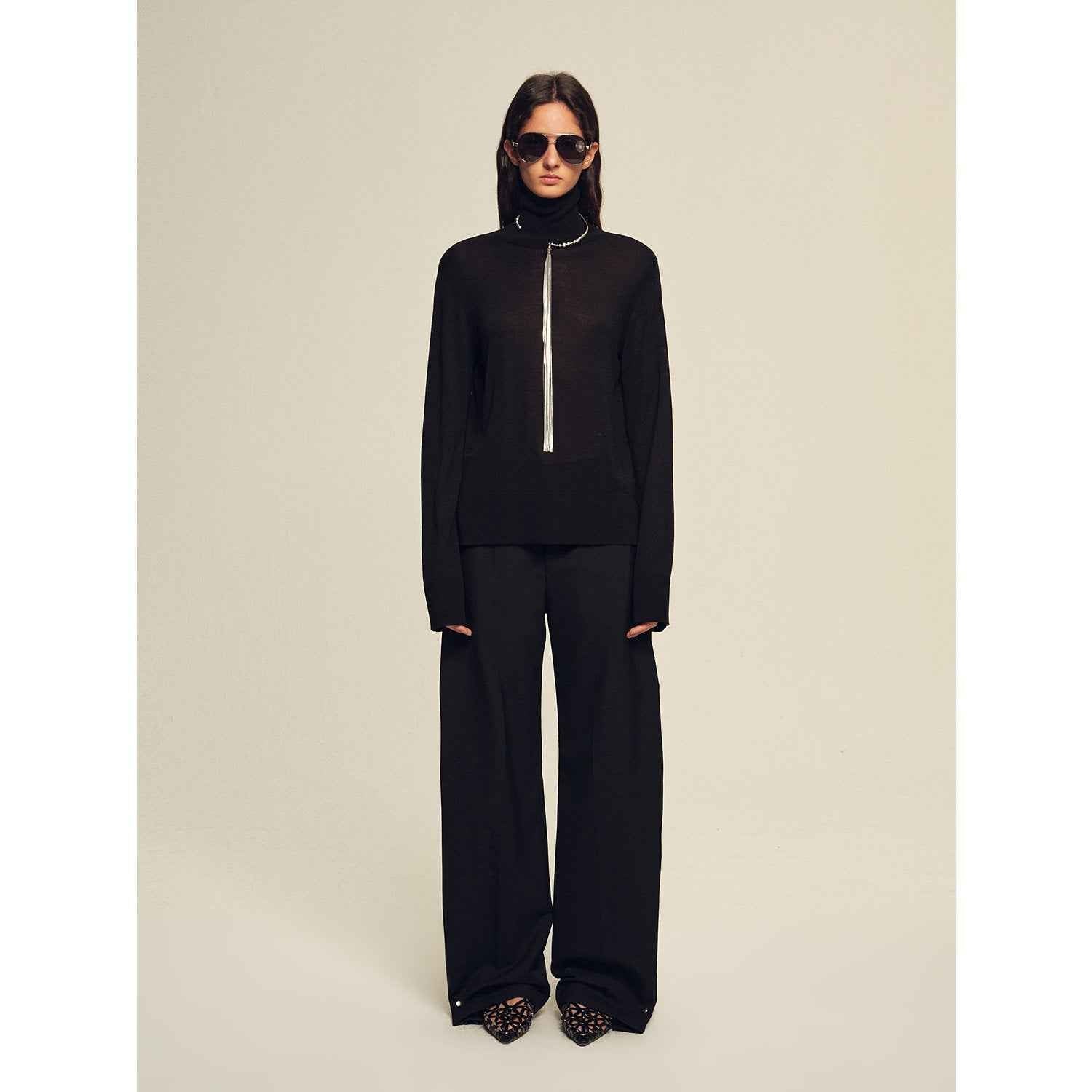 Firelady Fur Textured Fine Wool Four - Button Wide - Leg Trousers"Urban Film ” - variant_title