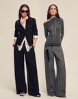 Firelady Fur Textured Fine Wool Four - Button Wide - Leg Trousers"Urban Film ” - variant_title