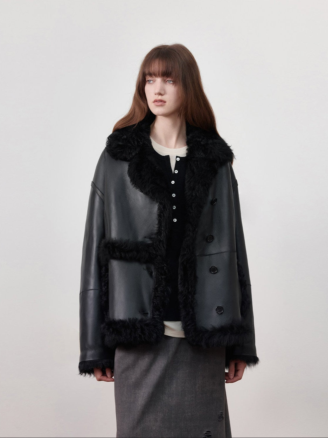 Firelady Fur Toscana Shearling Coat | Asymmetric Oversized Fur Leather Jacket "Oppenheimer"