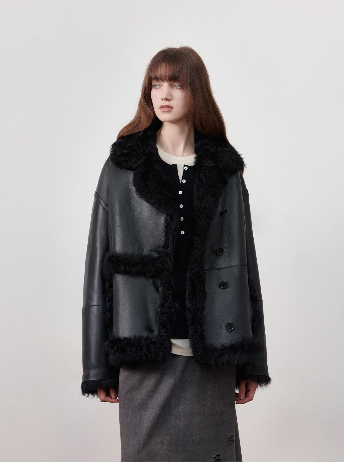 Firelady Fur Toscana Shearling Coat | Asymmetric Oversized Fur Leather Jacket "Oppenheimer"