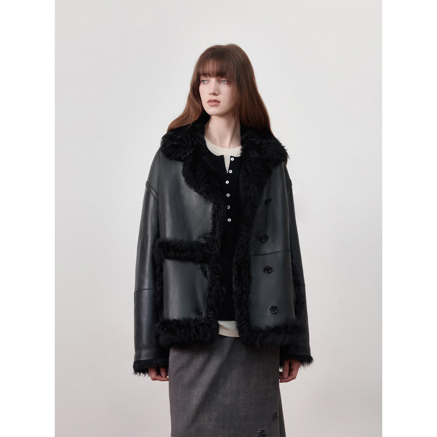 Firelady Fur Toscana Shearling Coat | Asymmetric Oversized Fur Leather Jacket "Oppenheimer"