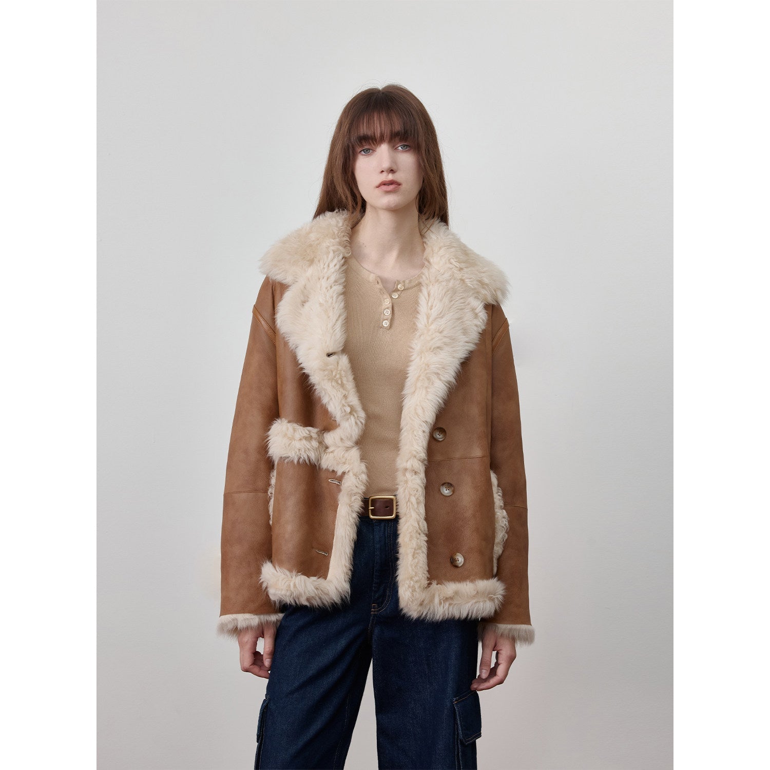 Firelady Fur Toscana Shearling Coat | Asymmetric Oversized Fur Leather Jacket "Oppenheimer"