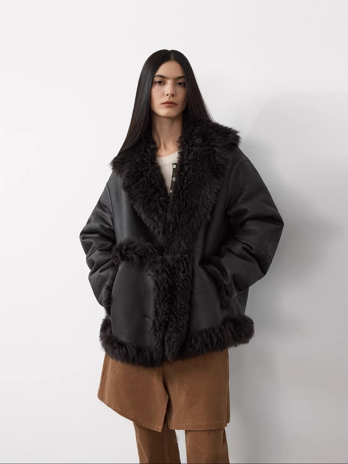 Firelady Fur Toscana Shearling Coat | Asymmetric Oversized Fur Leather Jacket "Oppenheimer"