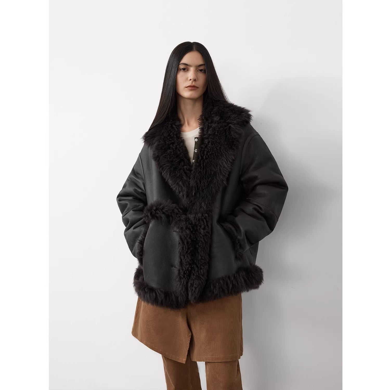 Firelady Fur Toscana Shearling Coat | Asymmetric Oversized Fur Leather Jacket "Oppenheimer"