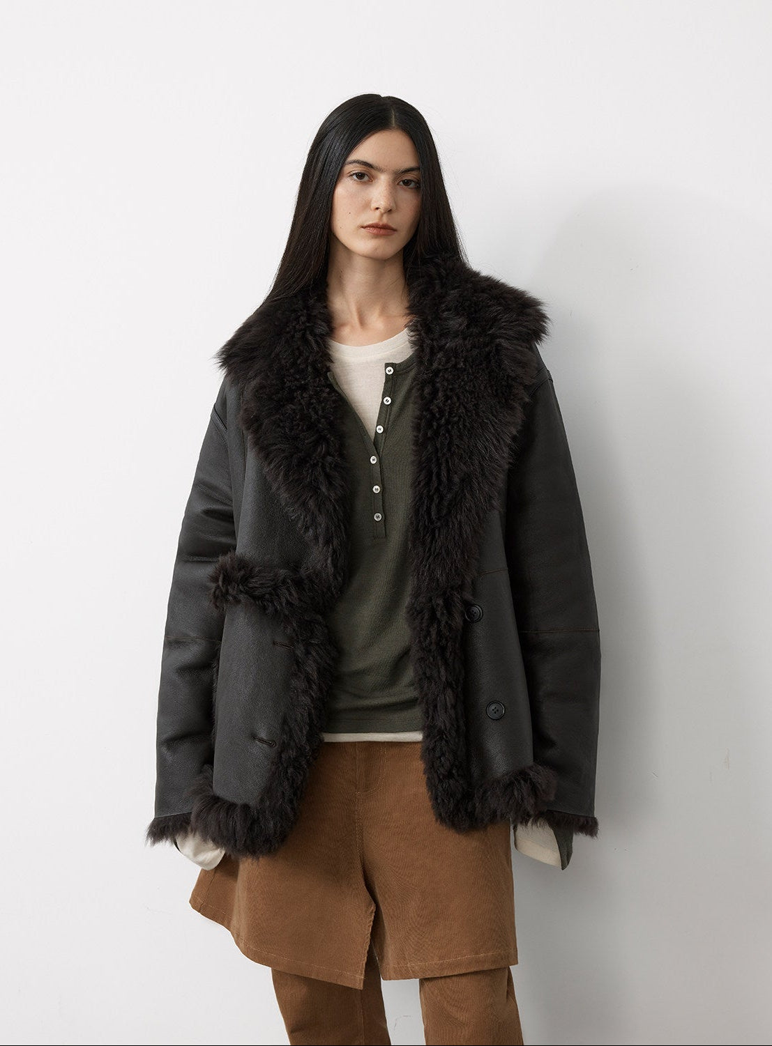 Firelady Fur Toscana Shearling Coat | Asymmetric Oversized Fur Leather Jacket "Oppenheimer"