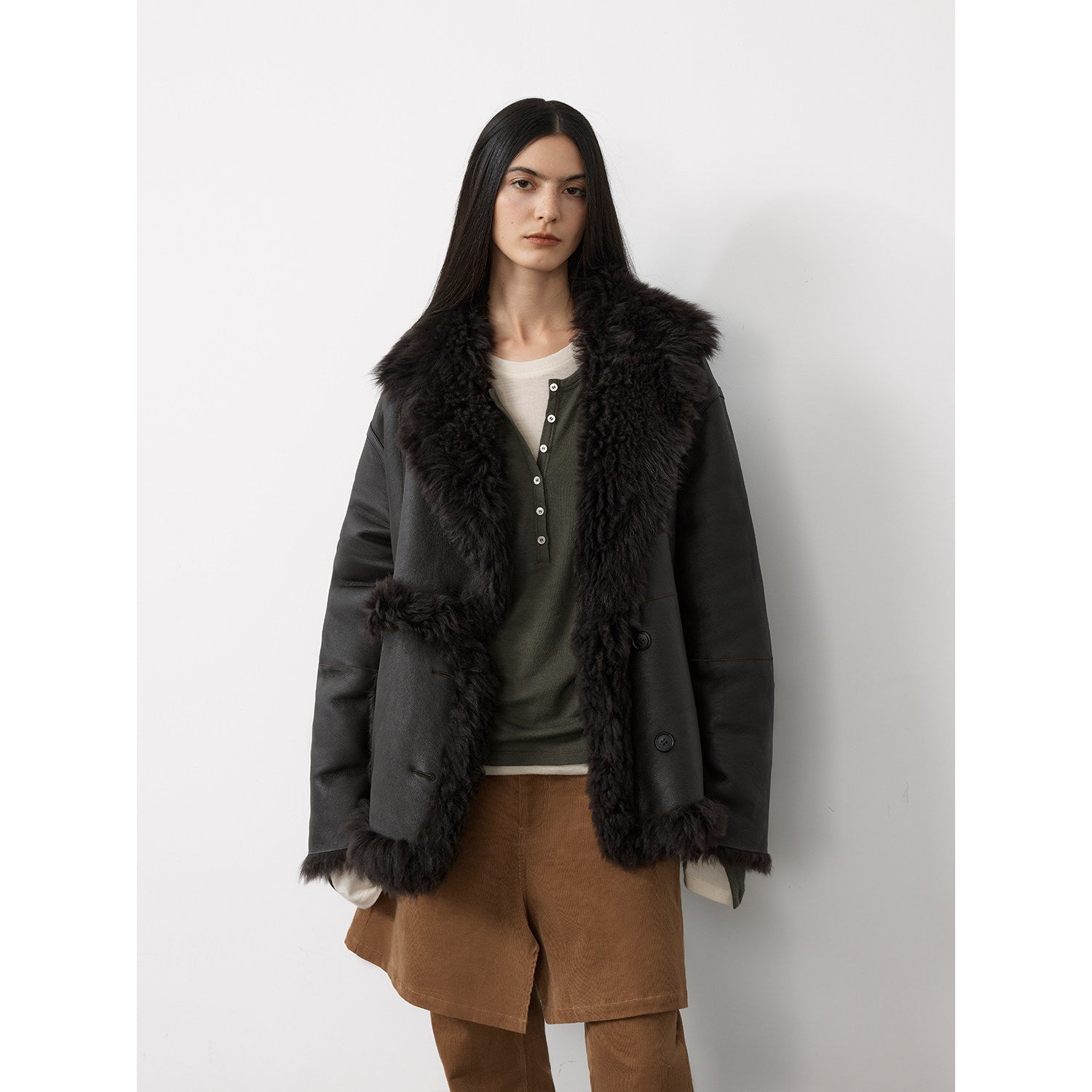 Firelady Fur Toscana Shearling Coat | Asymmetric Oversized Fur Leather Jacket "Oppenheimer"