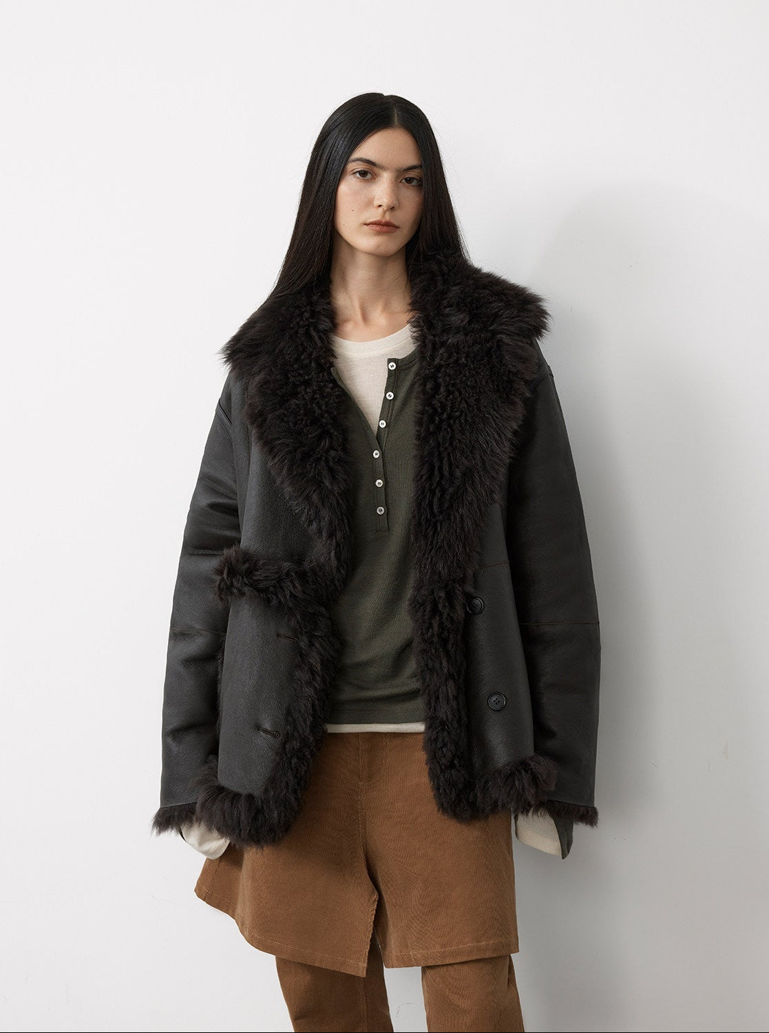 Firelady Fur Toscana Shearling Coat | Asymmetric Oversized Fur Leather Jacket "Oppenheimer"