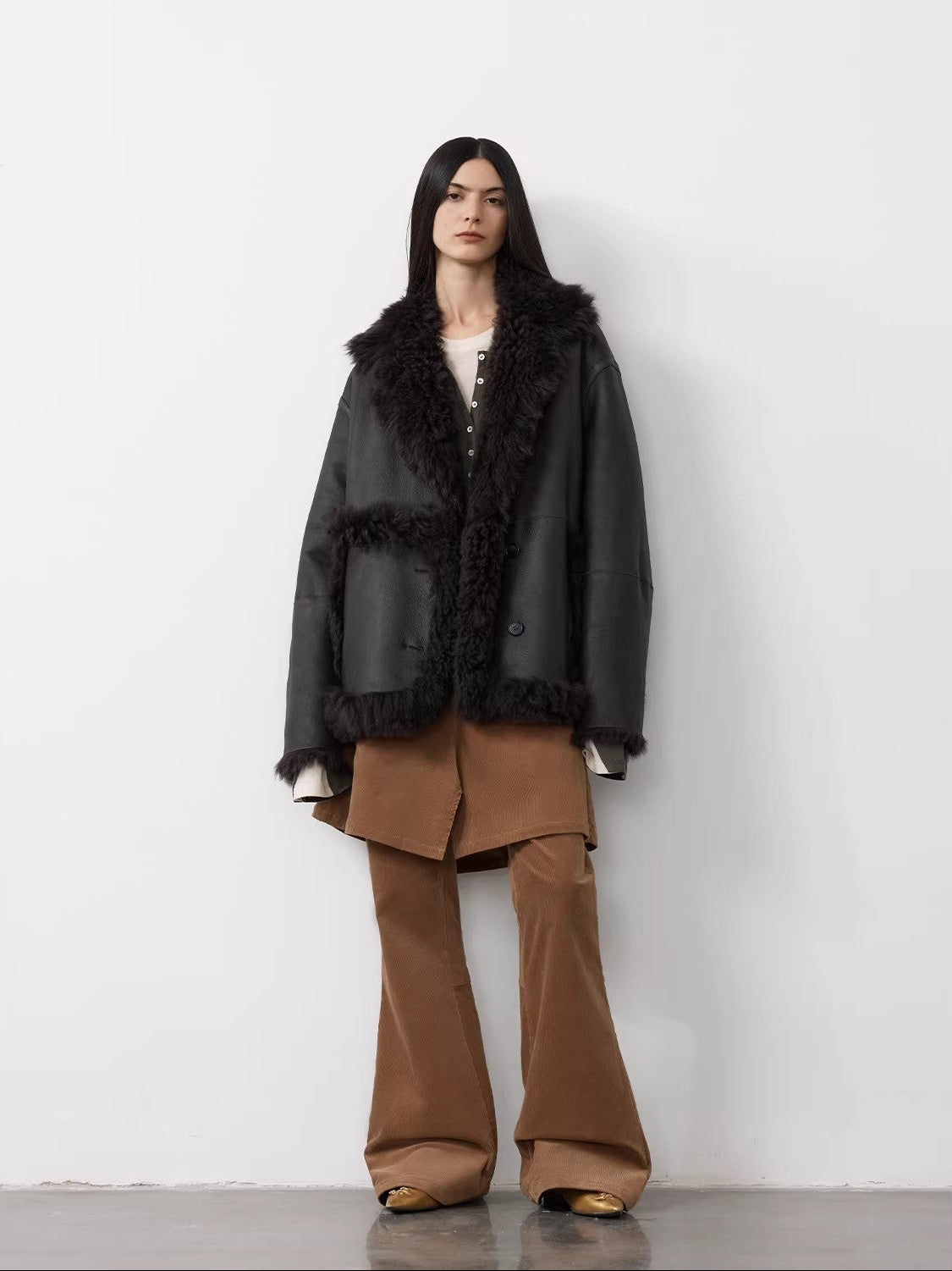 Firelady Fur Toscana Shearling Coat | Asymmetric Oversized Fur Leather Jacket "Oppenheimer"
