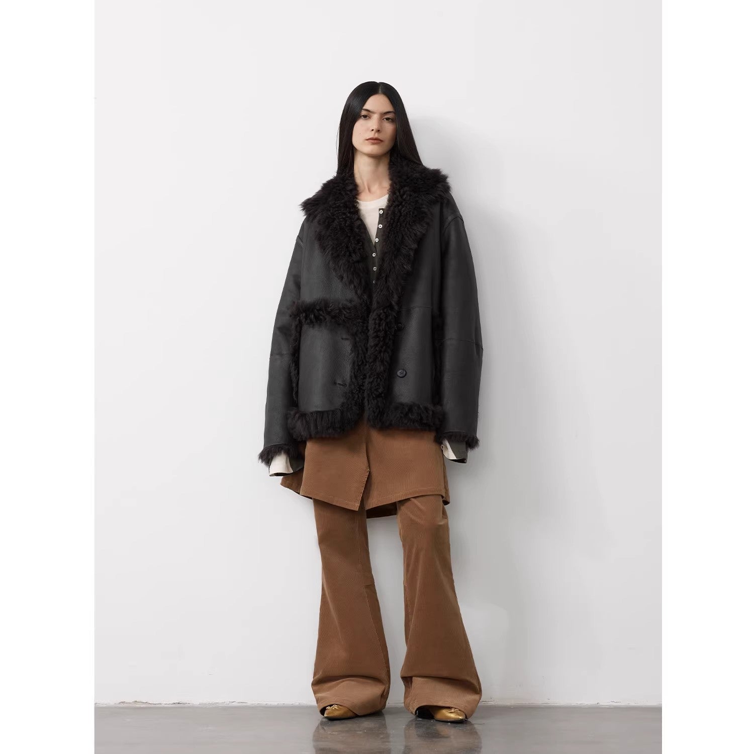 Firelady Fur Toscana Shearling Coat | Asymmetric Oversized Fur Leather Jacket "Oppenheimer"