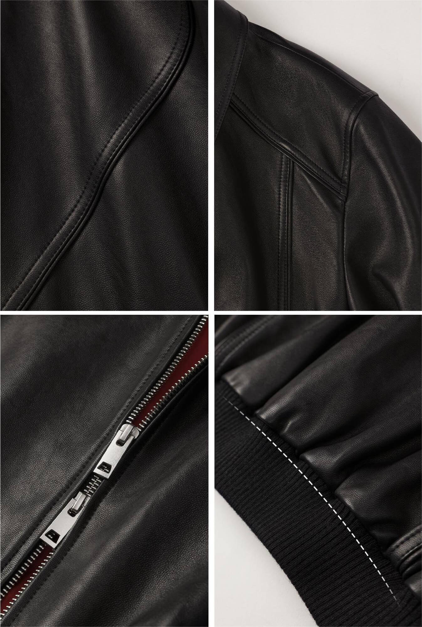 Firelady Fur Vintage Washed Leather Bomber Jacket | Versatile Stand - Collar Design "Witch Game"Firelady Fur