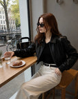 Firelady Fur Vintage Washed Leather Bomber Jacket | Versatile Stand - Collar Design "Witch Game"Firelady Fur