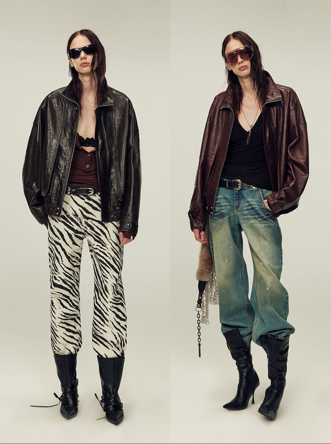 Firelady Fur Vintage Waxed Sheepskin Oversized Stand Collar Leather Jacket "Flight Notes" - variant_title